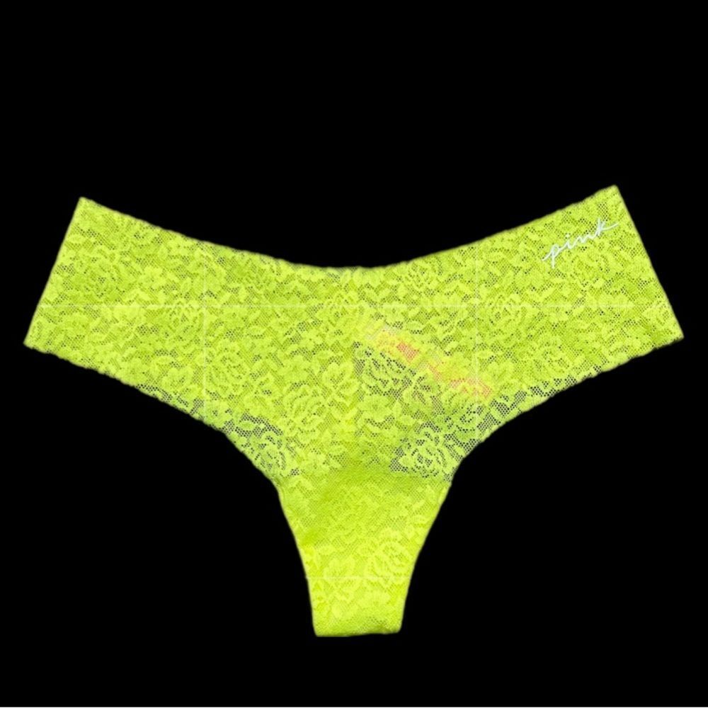 Victoria’s Secret Pink Floral Lace Thong Panty Lime Xsmall